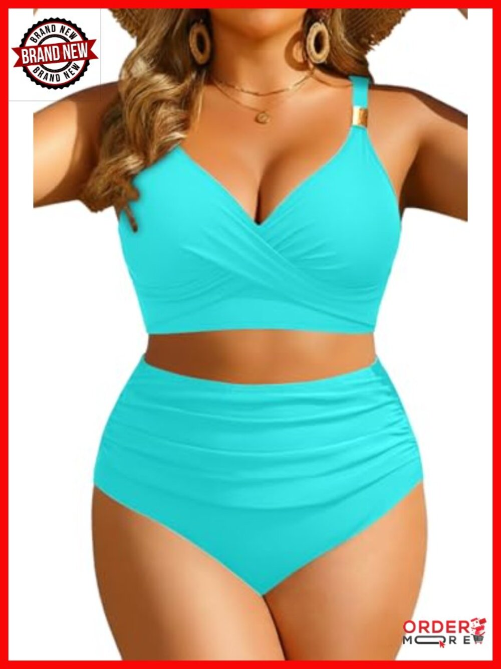 Plus Size Two Piece Swimsuit High Waisted Bikini Tummy Control Bathing Suit
